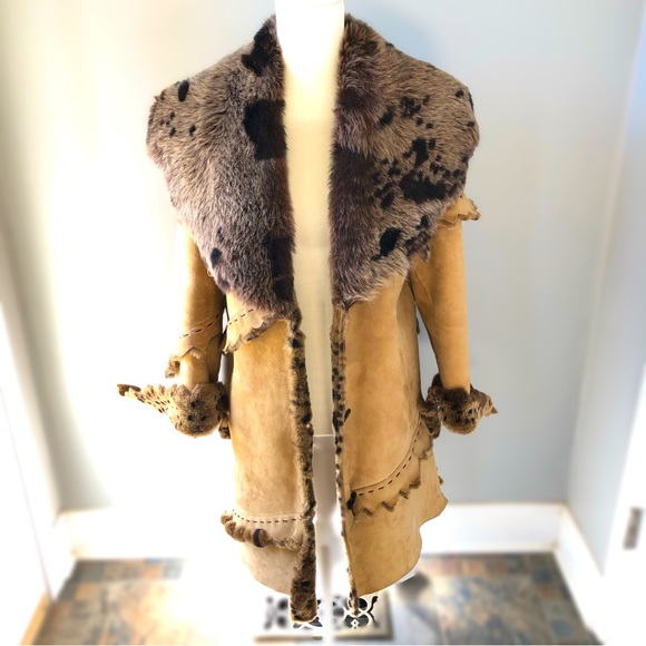 Sued Mod Jackets & Blazers - sued mod tan suede + fur vintage coat size medium